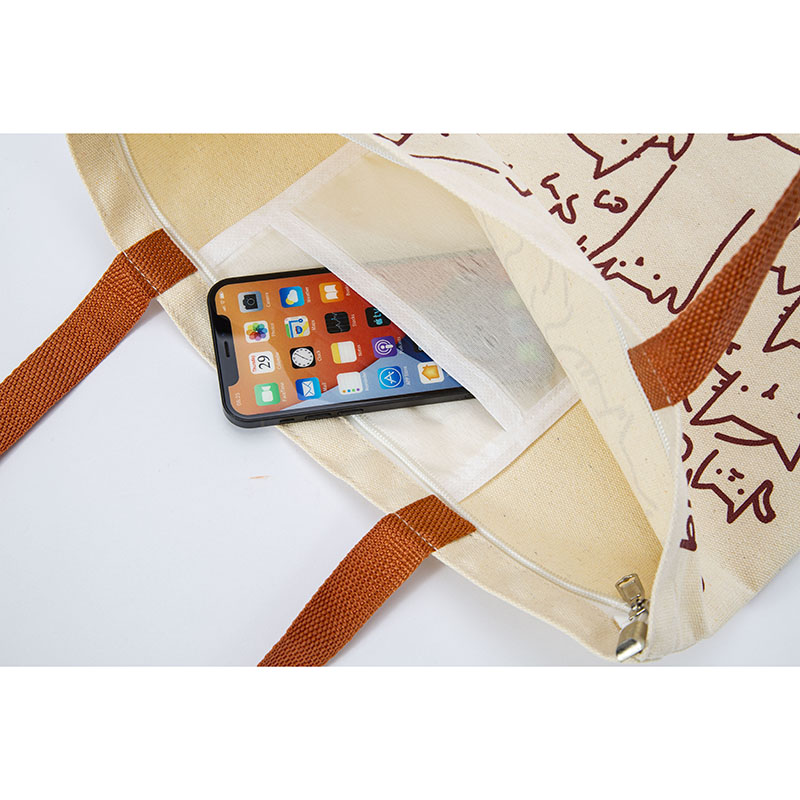Canvas boodschappentas met ritssluiting en zak